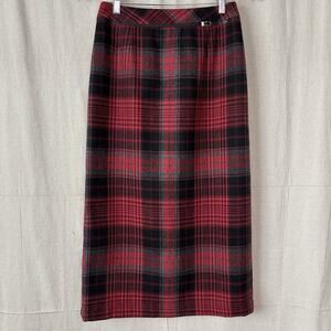 Vintage Worthington Petite Wool Blend Straight Skirt Women Red Black Dk Academia